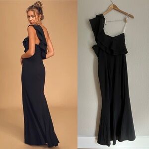 NWOT Grand Beauty Black Ruffled One-Shoulder Mermaid Maxi Dress